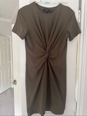 Theory Olive Knot-Front Short Sleeve Dress